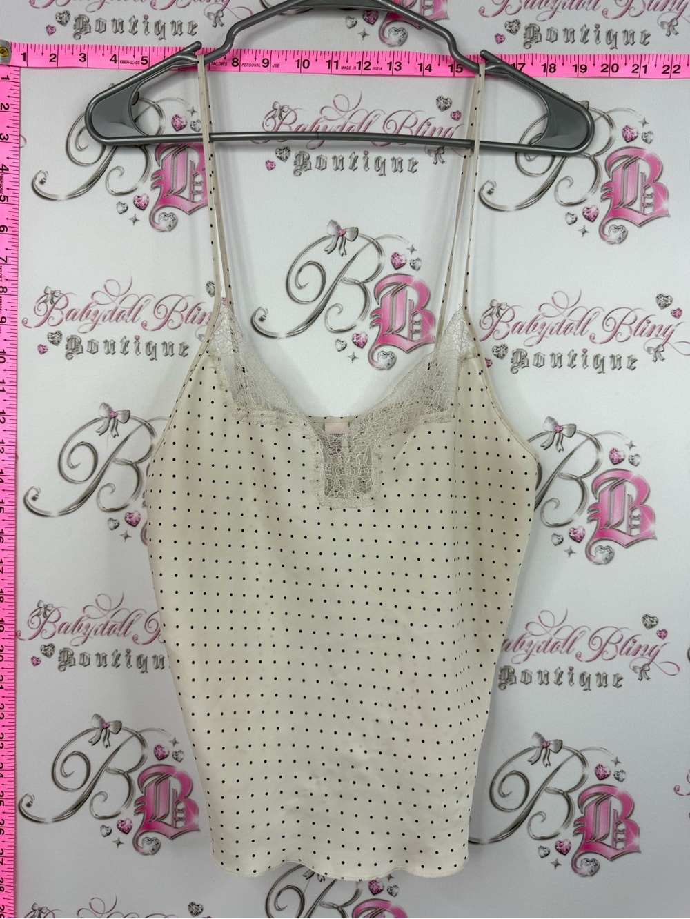 Victoria’s Secret tank top Cream Polka Dot Lace Trim Cami Tank Top